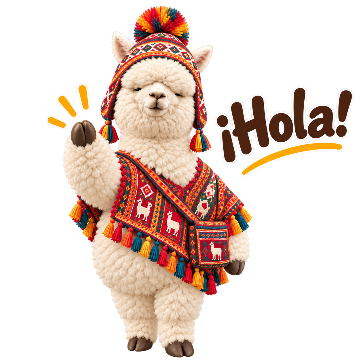 ¡Hola!と手を振るアルパカのイラスト