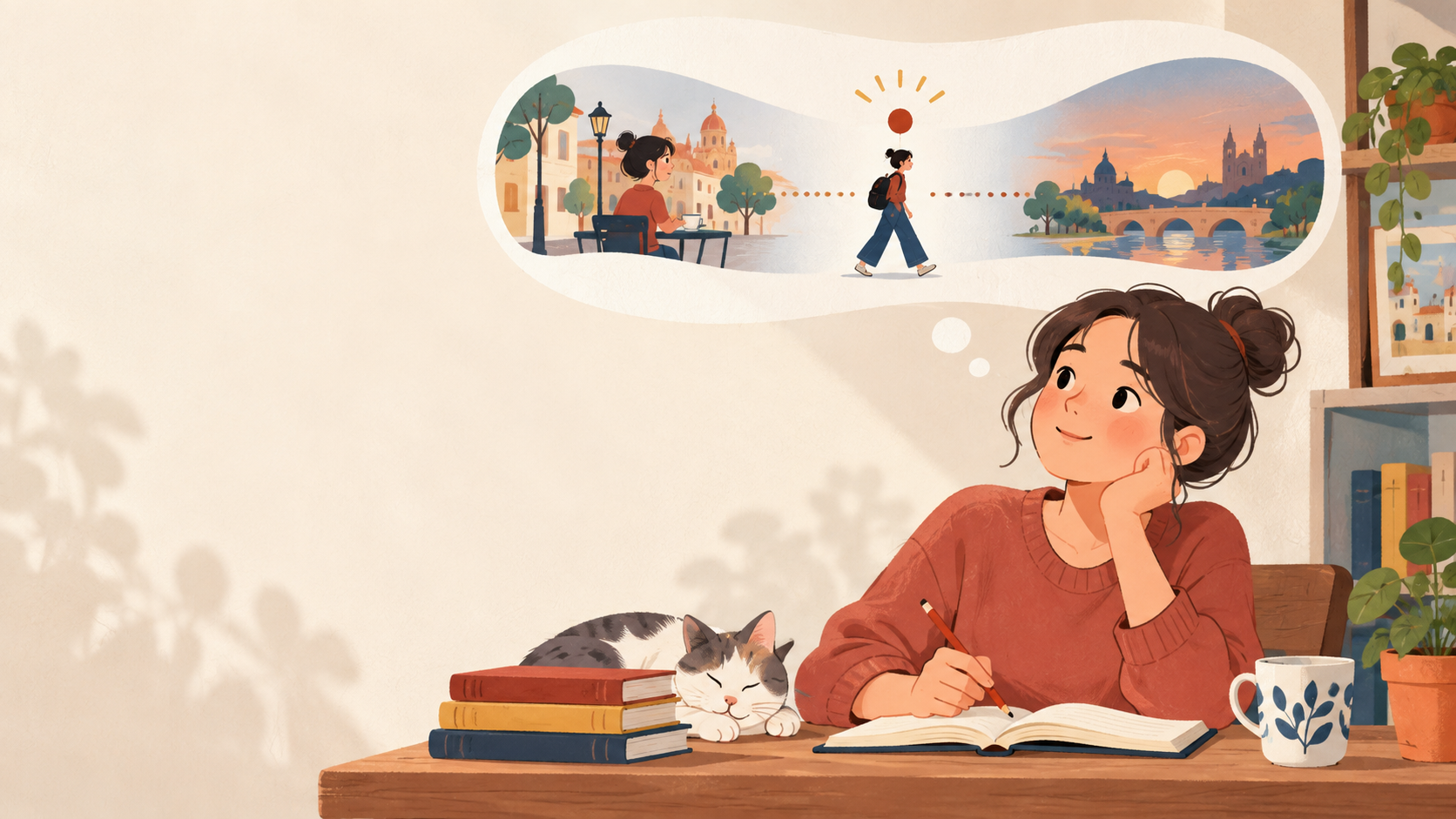 スペイン語の過去形の「点」と「背景」を表すイラスト