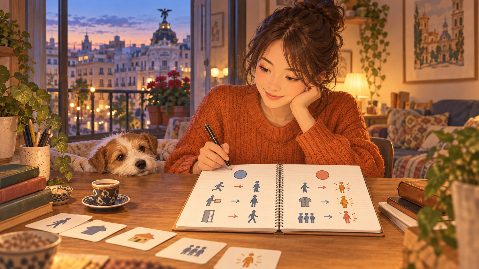 se を外すと意味が変わるスペイン語動詞をノートで学ぶアンディ