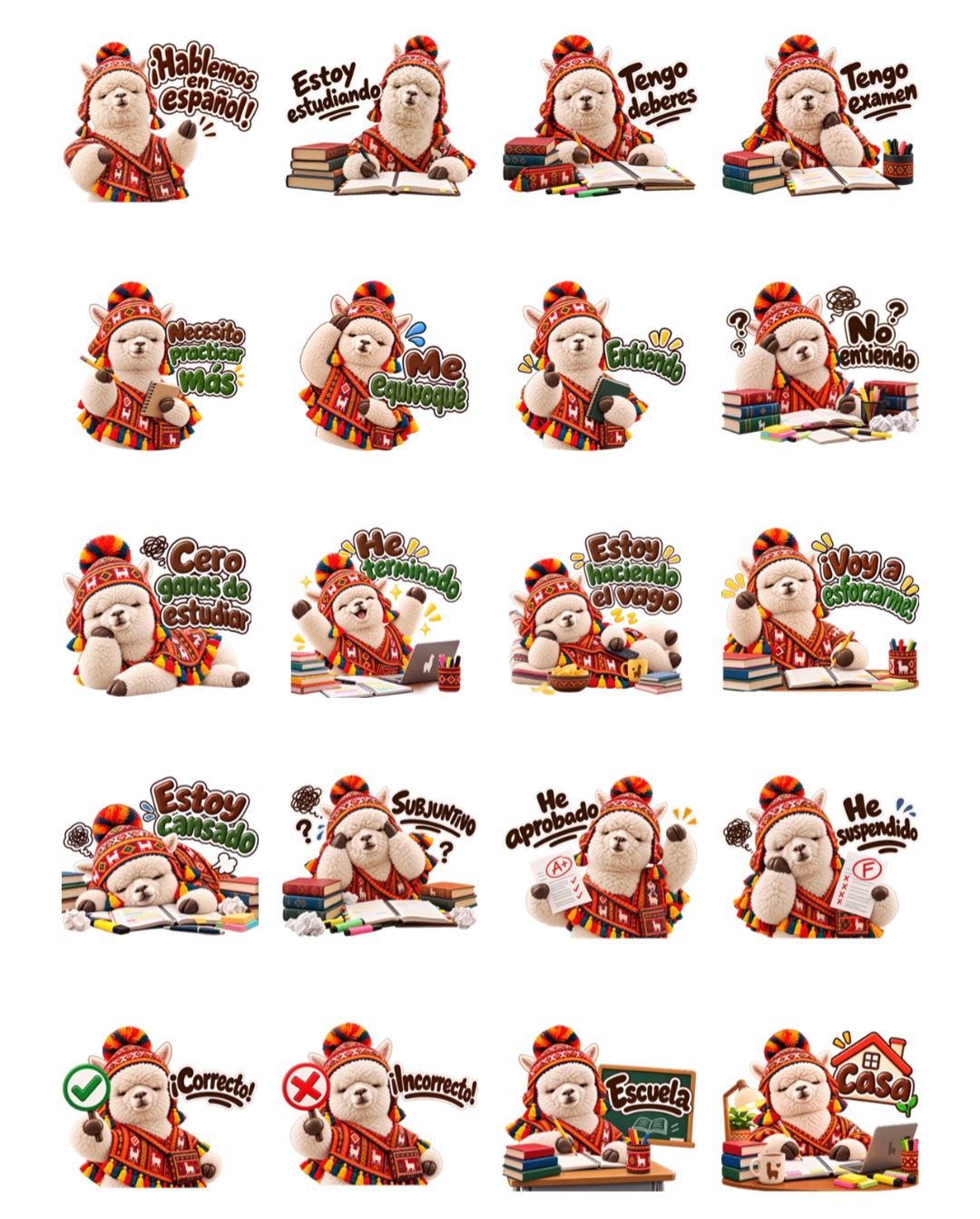 スペイン語学習者向けアルパカのLINEスタンプ
