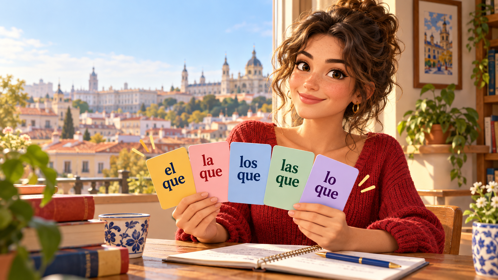el que・la que・los que・las que・lo queを学ぶ女性